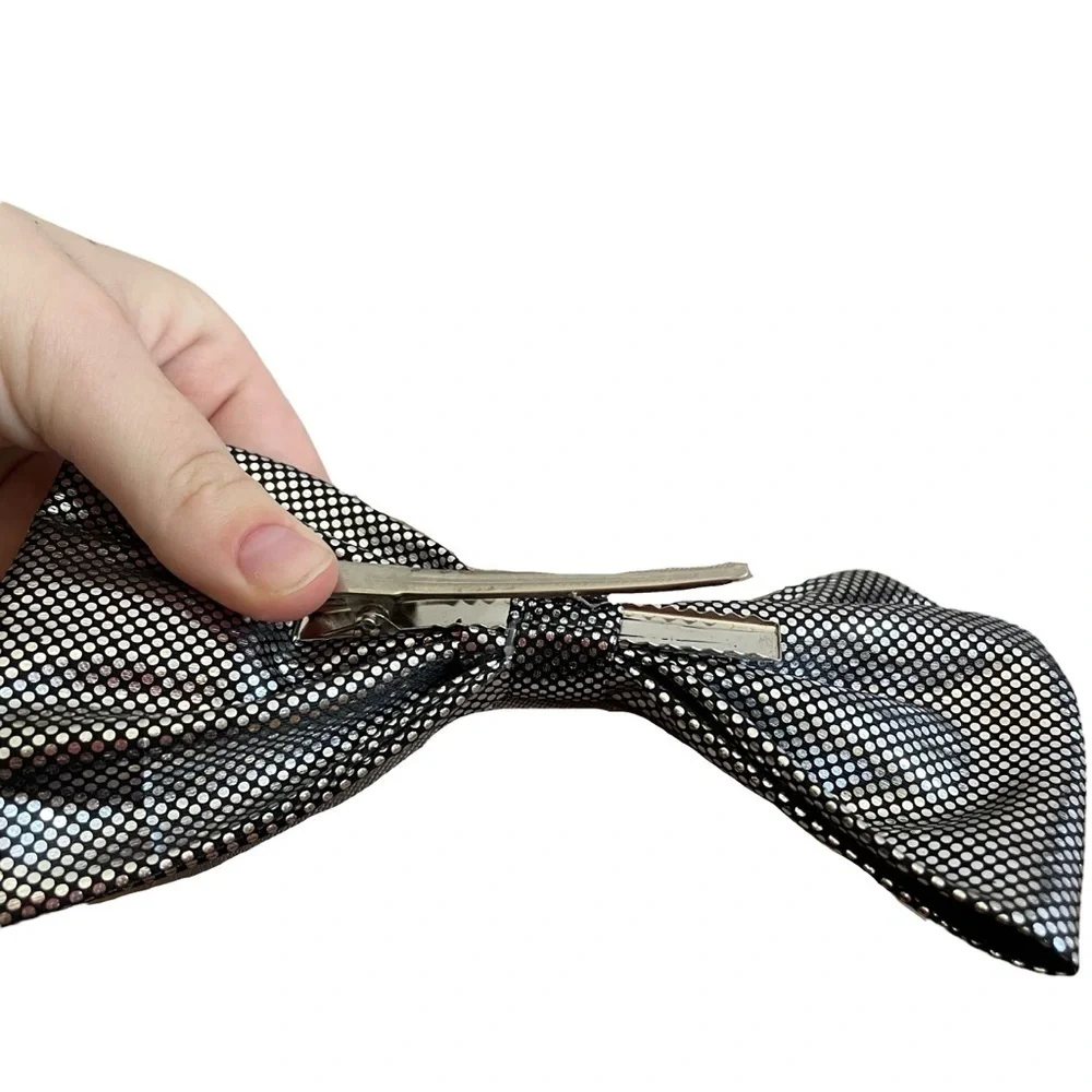 4/$25 Silver Metallic Black Polka Dot Bow Girls Hair Clip